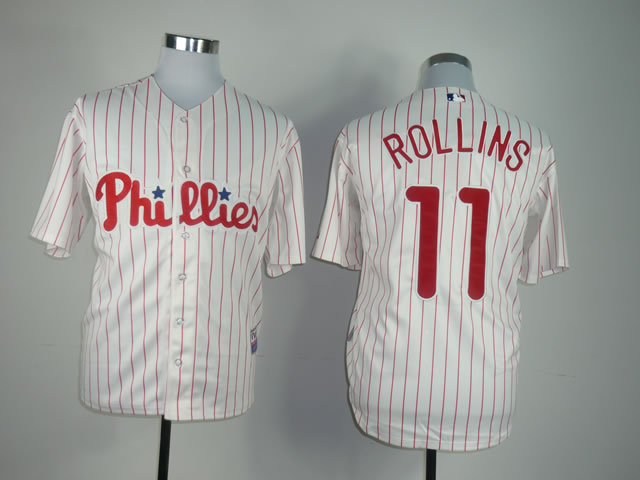 Men Philadelphia Phillies 11 Rollins White MLB Jerseys